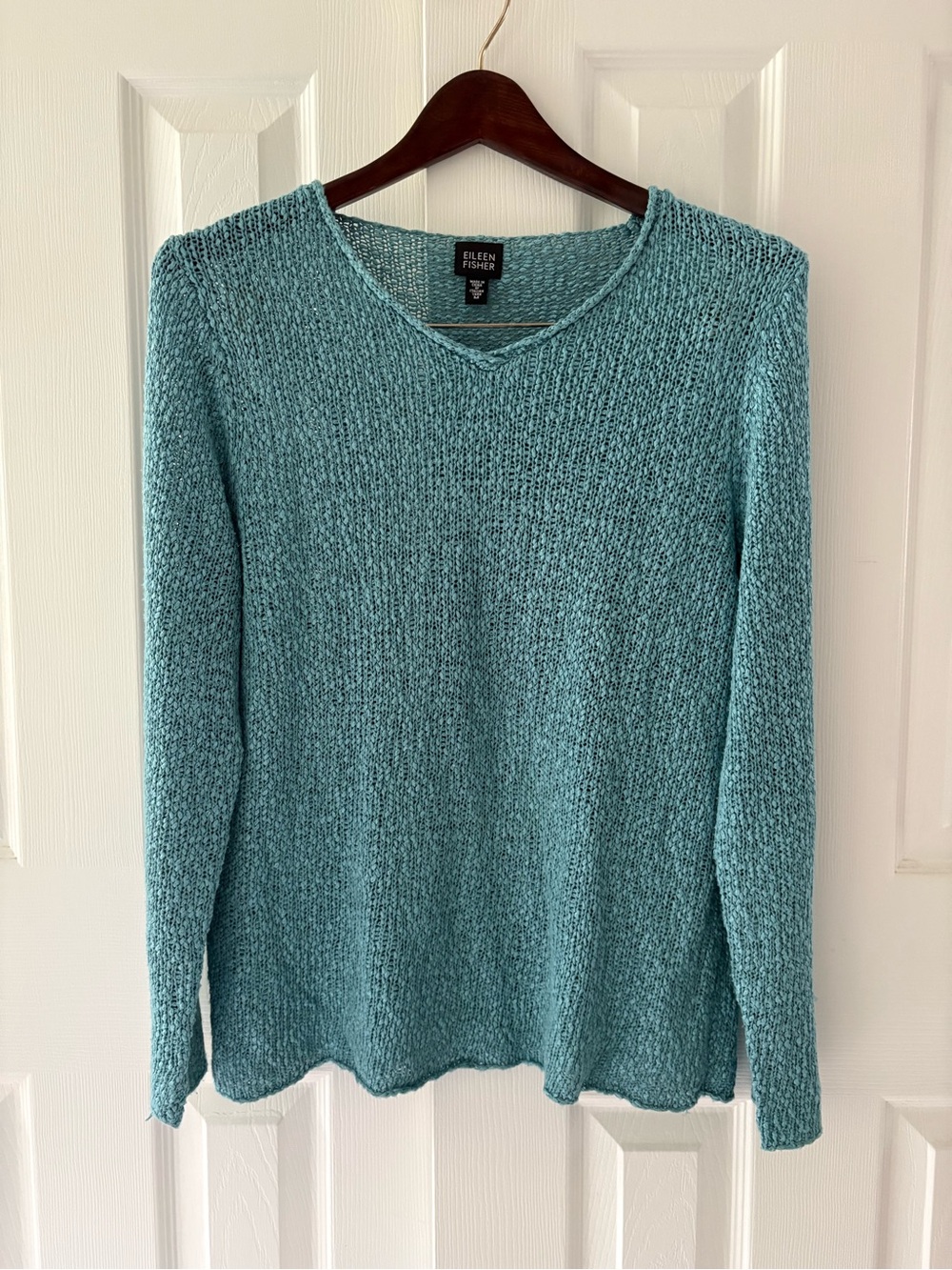Eileen Fisher Ocean Blue Loose Knit Linen Blend Sweater - Medium